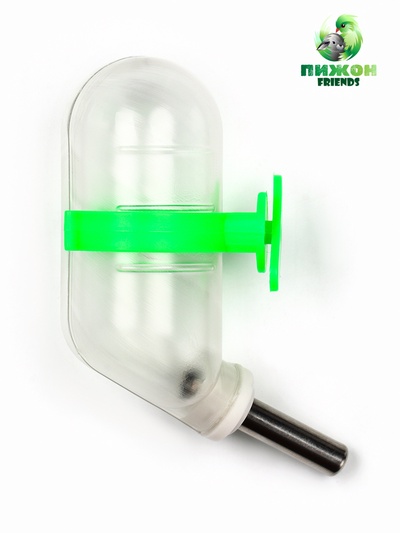 Поилка для грызунов, 60 мл, 12×4 см, с металлическим носиком, прозрачная, зелёное крепление