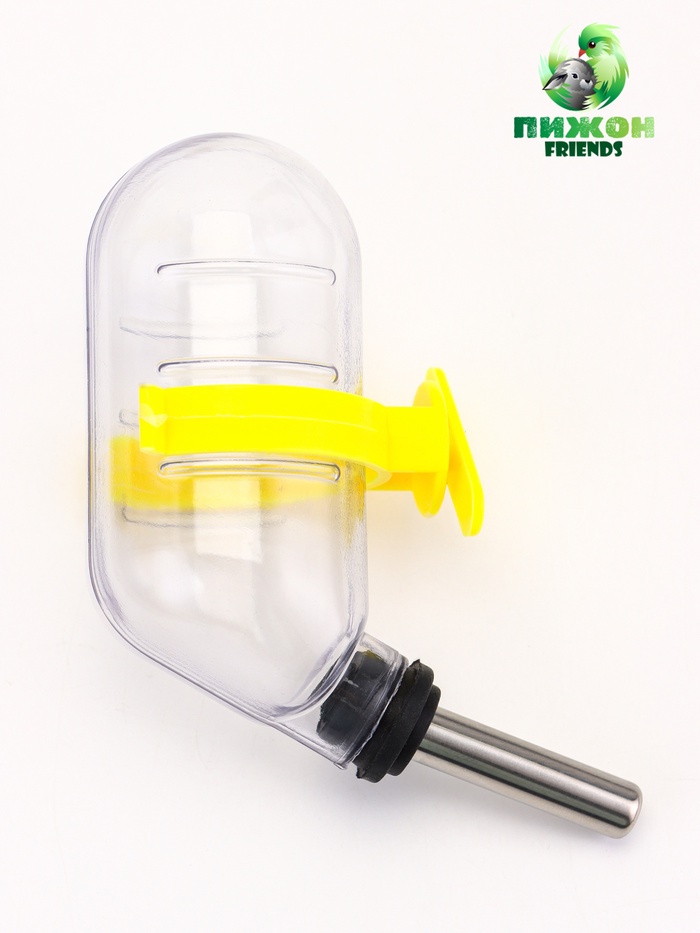 Поилка для грызунов, 60 мл, 12×4 см, с металлическим носиком, с жёлтым креплением, прозрачная - Фото 1