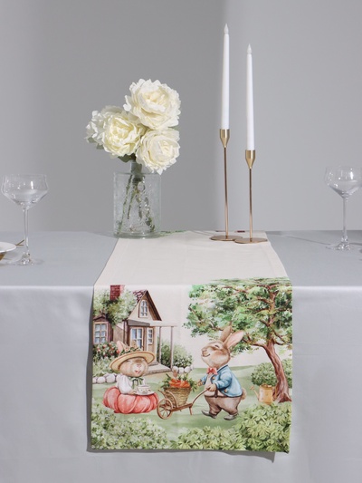 Дорожка на стол Этель «Кроличья ферма» 40×149 см, 100% хлопок, саржа 190 г/м², белая