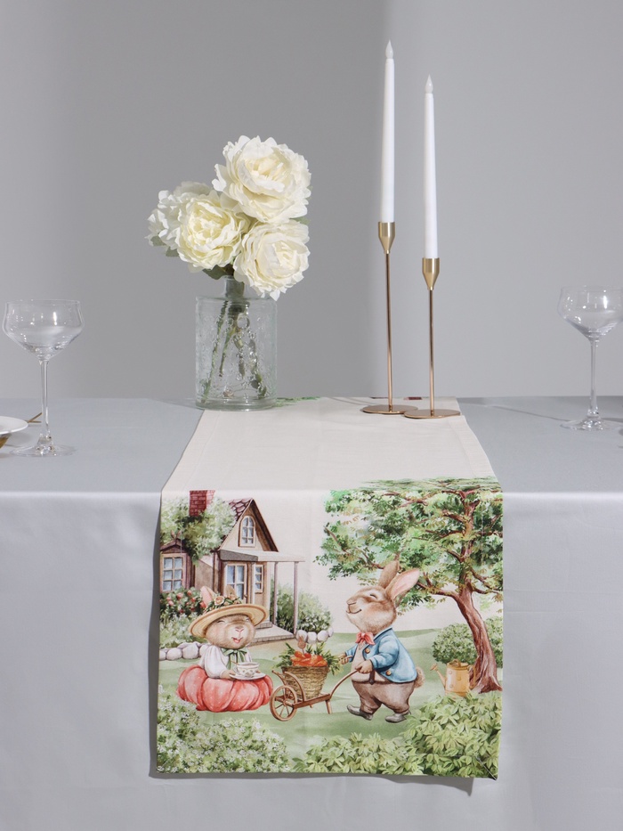 Дорожка на стол Этель «Кроличья ферма» 40×149 см, 100% хлопок, саржа 190 г/м², белая