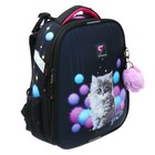 Рюкзак каркасный школьный 38×30×16 см, эргономичная спинка, Stavia «Котёнок в пушках», чёрный - Фото 2