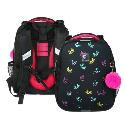 Рюкзак каркасный школьный 38×30×16 см, эргономичная спинка, Stavia «Неон», чёрный