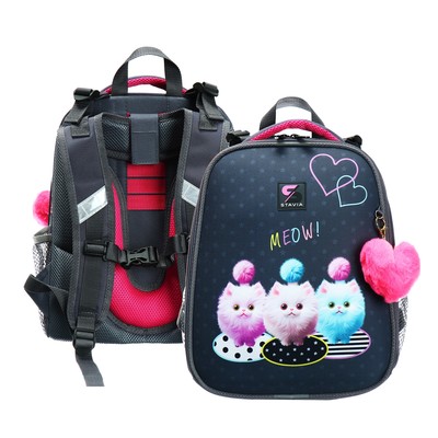 Рюкзак каркасный школьный 38×30×16 см, эргономичная спинка, Stavia «Fluffy», серый