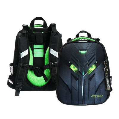 Рюкзак каркасный школьный 38×30×16 см, эргономичная спинка, Stavia «Кибер», чёрный