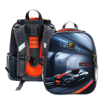 Рюкзак каркасный школьный 38×30×16 см, эргономичная спинка, Stavia «Тачка», серый