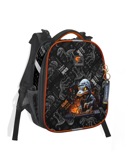 Рюкзак каркасный школьный 38×30×16 см, эргономичная спинка, Stavia «Динозавр 2», чёрный