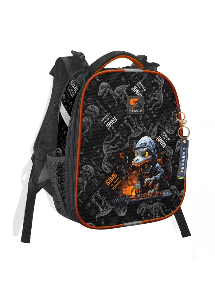 Рюкзак каркасный школьный 38×30×16 см, эргономичная спинка, Stavia «Динозавр 2», чёрный - Фото 1