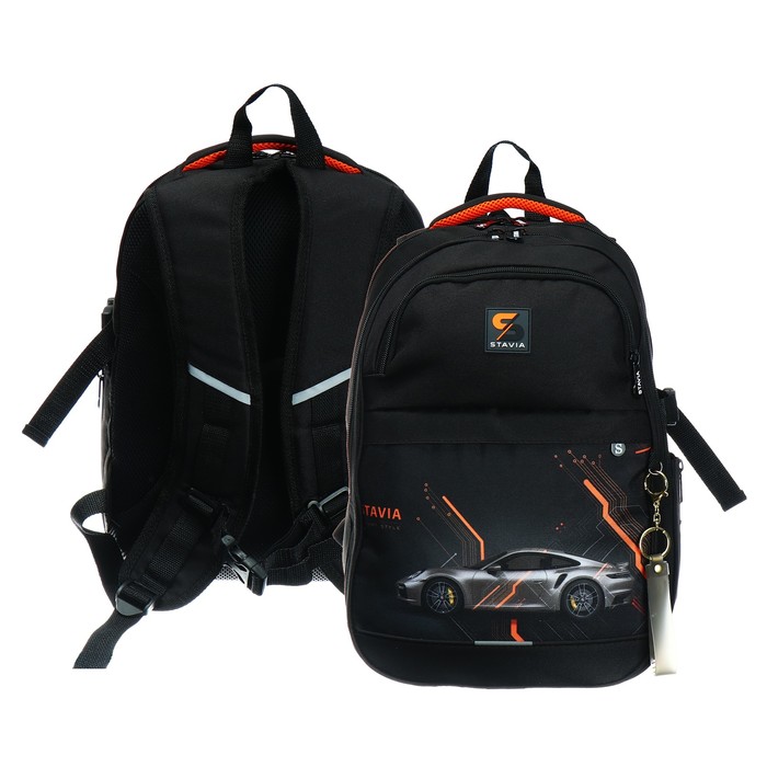 Рюкзак молодёжный, 40 х 28 х 18 см, эргономичная спинка, Stavia "Машина", чёрный - Фото 1