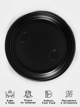 Тарелка одноразовая, d=20.5 см, пластик, чёрная 10403182