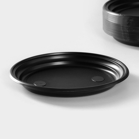 Тарелка пластиковая одноразовая, d=20,5 см, чёрная, 100 шт/уп (комплект 100 шт)