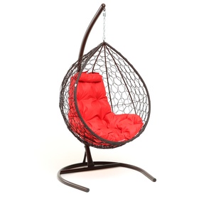 Подвесное кресло КОКОН «Капля» красная подушка, коричневая стойка