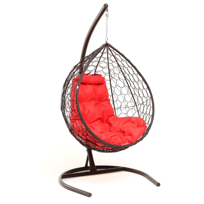 Подвесное кресло КОКОН «Капля» красная подушка, коричневая стойка