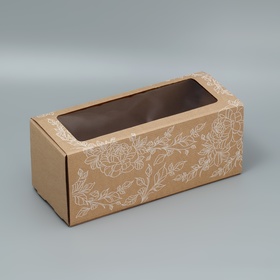 Коробка подарочная складная с PVC-окном, упаковка, «Цветы », 14 х 35 х 14 см