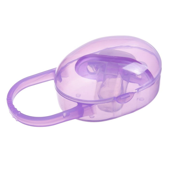 Соска - пустышка ортодонтическая с контейнером, +3мес., цвет фиолетовый