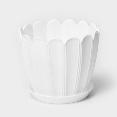 Горшок для цветов с поддоном «Хризантема», 2.1 л, d=16.5 см, h=14.8 см, пластиковый, белый