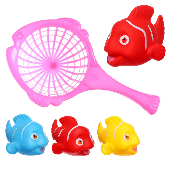 Набор резиновых игрушек для ванны «Рыбалка с цветными рыбками», 5 шт, сочок цвет МИКС, Крошка Я