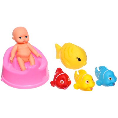 Набор резиновых игрушек для ванны «Пупсик с цветными рыбками», 6 шт, Крошка Я