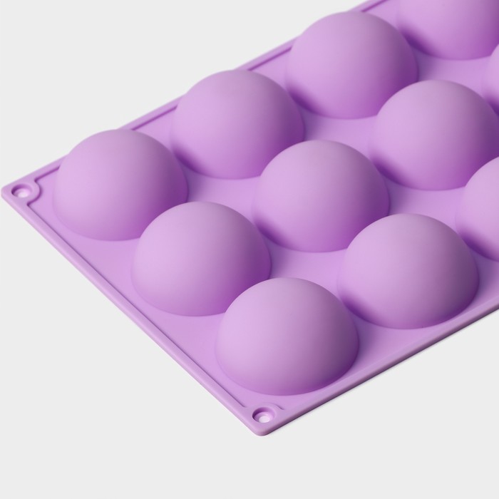 Форма силиконовая для выпечки Доляна «Фигуры. Полусфера», 28×16,5×2,3 см, 15 ячеек (d=4,7 см), цвет сиреневый