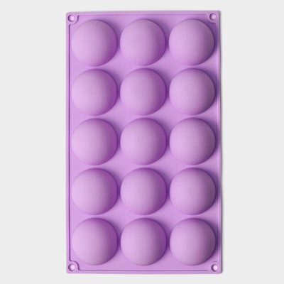 Форма для выпечки Доляна «Фигуры. Полусфера», силикон, 28×16.5×2.3 см, 15 ячеек, сиреневая