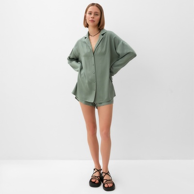 Костюм женский (рубашка, шорты) MINAKU: Casual Collection, оливковый, размер 40