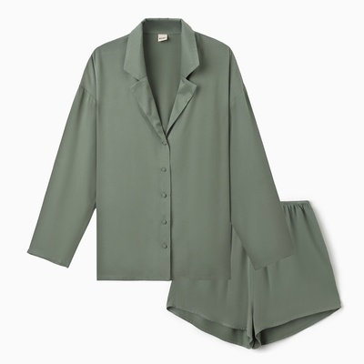 Костюм женский (рубашка, шорты) MINAKU: Casual Collection, оливковый, размер 44