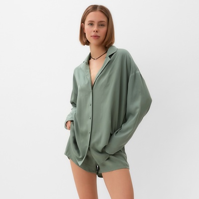 Костюм женский (рубашка, шорты) MINAKU: Casual Collection, оливковый, размер 50