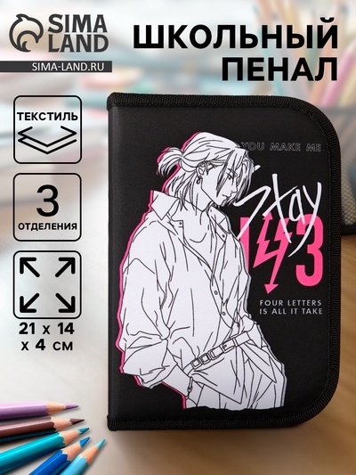 Пенал школьный, 3 секции, 14×21×4 см «Аниме»