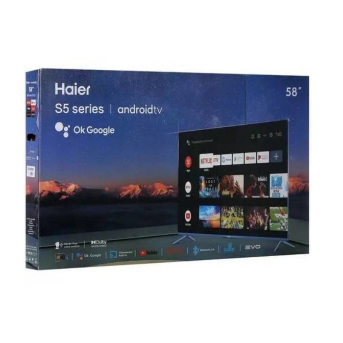Телевизор Haier SMART TV S5, 58", 3840x2160, DVB-T2/C/S2, HDMI 4, USB 2, Smart TV, чёрный