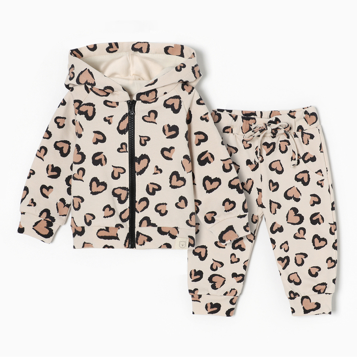 Костюм для девочки (толстовка, брюки) «Крошка Я» Leo Love, рост 80-86 см, бежевый