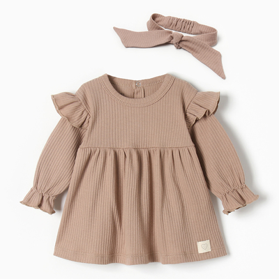 Платье для девочки и повязка «Крошка Я» BASIC LINE, рост 62-68 см, коричневое