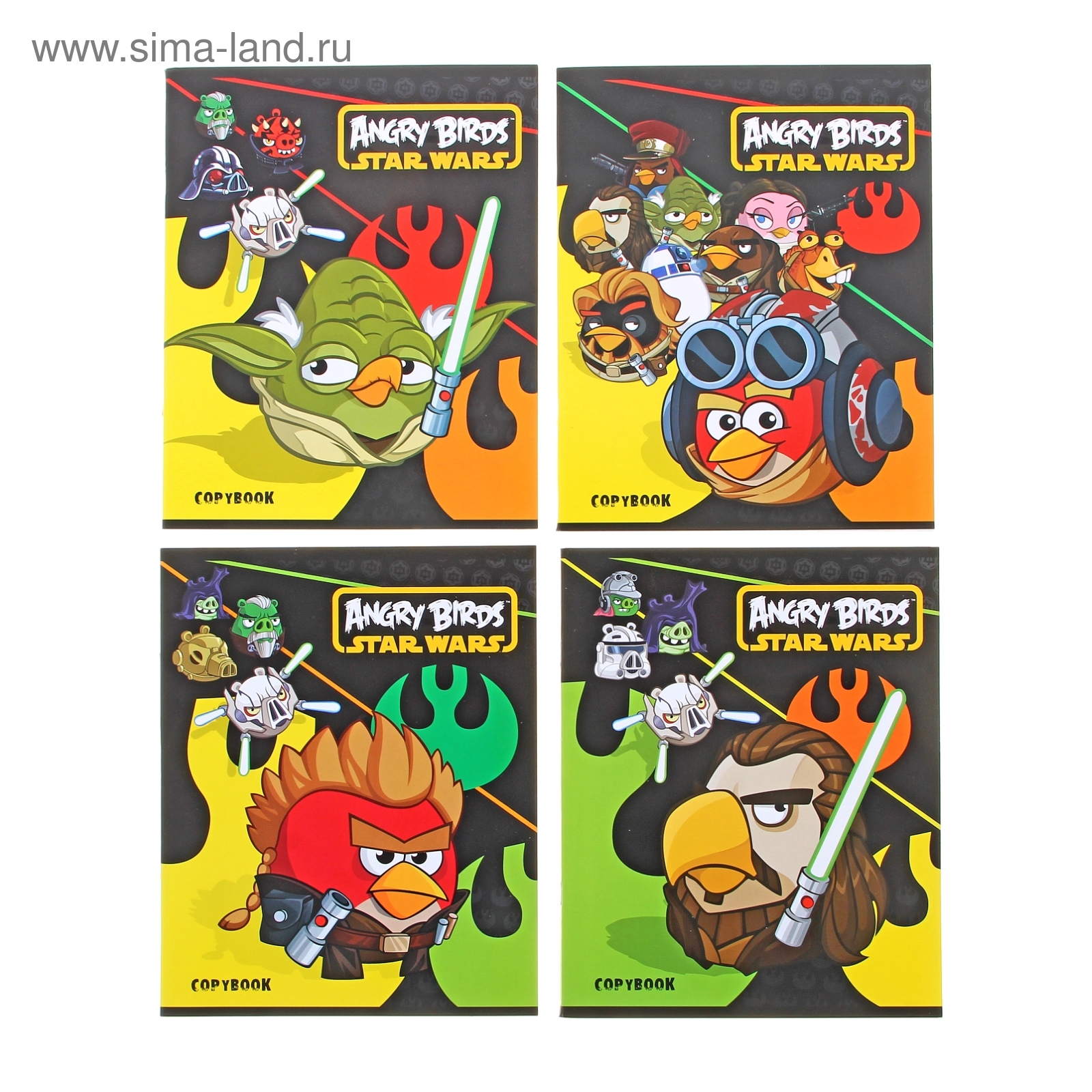 Тетрадь 48 листов клетка Angry Birds Star wars-6, картонная обложка, 4 ...