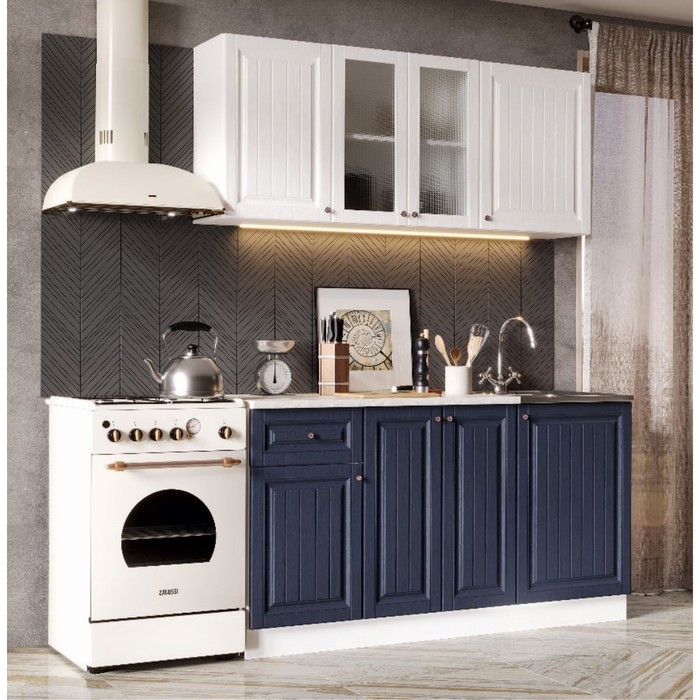 Кухонный гарнитур прямой «Хозяюшка», с столешницей, 1500 мм, цвет акация белая/сапфир - Фото 1
