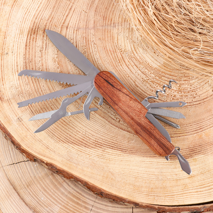 Нож швейцарский 11в1 с деревянной ручкой - фото 1908112079