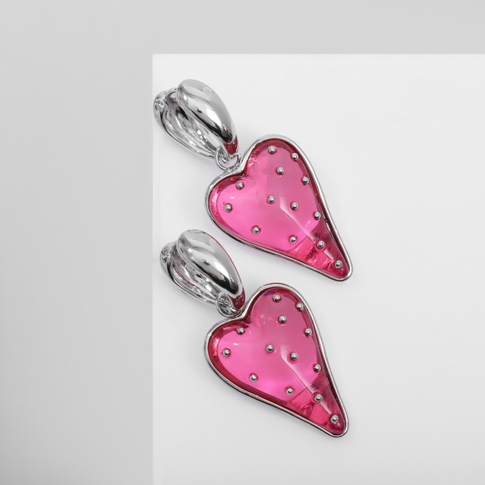 Серьги ассорти «Клубника-сердце», розовый в серебре - Фото 1