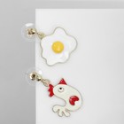 Серьги эмаль «Что было раньше» курица и яйцо, цветные в золоте - фото 9488803