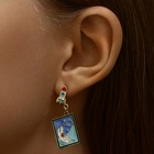 Серьги эмаль «Космос» и коты, цвет бело-синий в золоте - фото 27070306