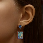 Серьги эмаль «Космос» и коты, цвет бело-синий в золоте - фото 27070307