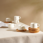 Сервиз чайный SL Home «Тренто», 12 предметов: 6 чашек 90 мл, 6 деревянных подставок, фарфор, белый - Фото 5