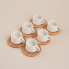 Сервиз чайный SL Home «Тренто», 12 предметов: 6 чашек 90 мл, 6 деревянных подставок, фарфор, белый - Фото 1