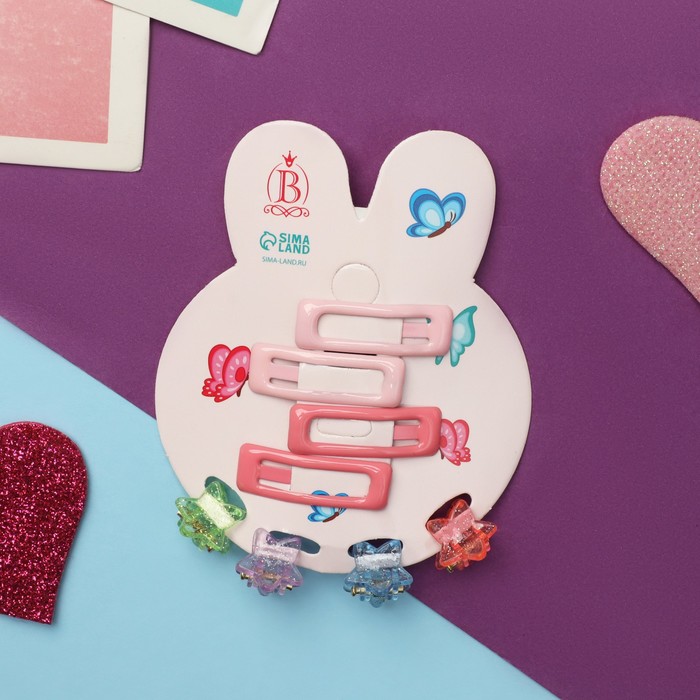 Набор для волос «Маленькая звездочка», 4 невидимки, 4 крабика, розовый - Фото 1