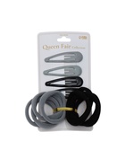 Набор для волос QF «Мира», 12 шт.: 4 заколки 5 см, 8 резинок 3.5 см, серо-чёрный - Фото 4