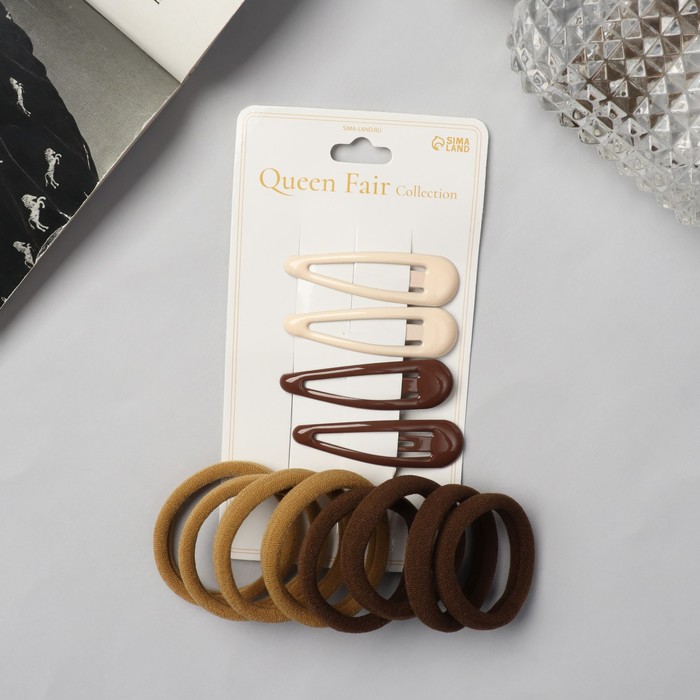 Набор для волос «Мира», 12 шт.: 4 заколки 5 см, 8 резинок 3.5 см, кофейный - Фото 1
