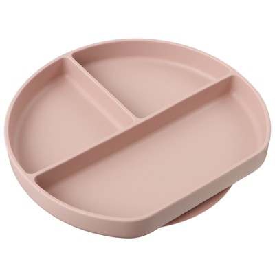 Тарелка детская 3 секции на присоске, M&B, 20.5×19×3, силикон, пыльная роза