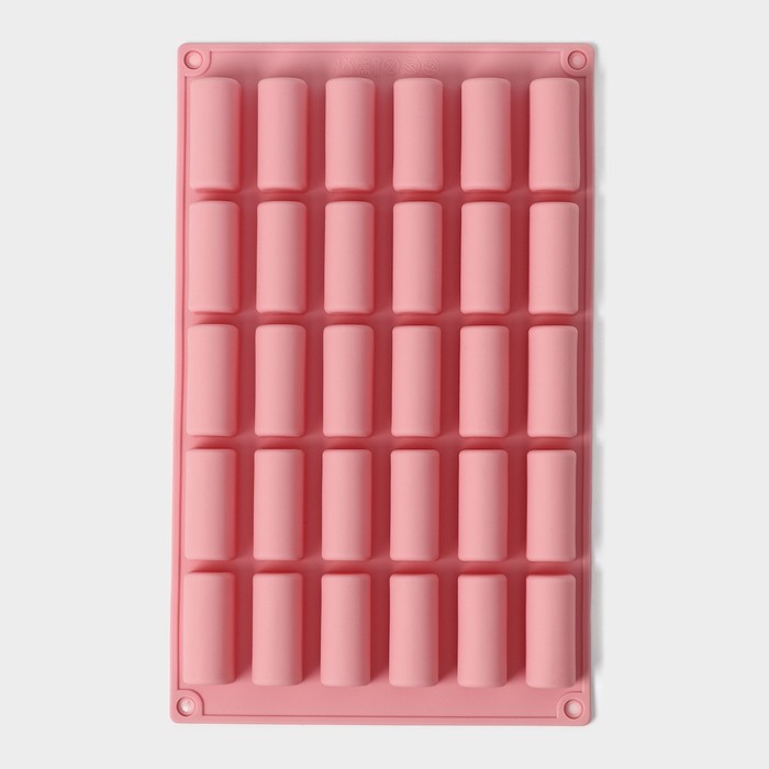 Форма силиконовая для шоколада Доляна «Батончик», 28×17,5×2 см, 30 ячеек (4,3×1,7см), цвет розовый