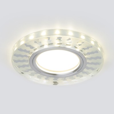 Светильник точечный встраиваемый с LED подсветкой Elektrostandard, Wavi, 94х94 мм, G5.3, 4200К, цвет зеркальный, белый