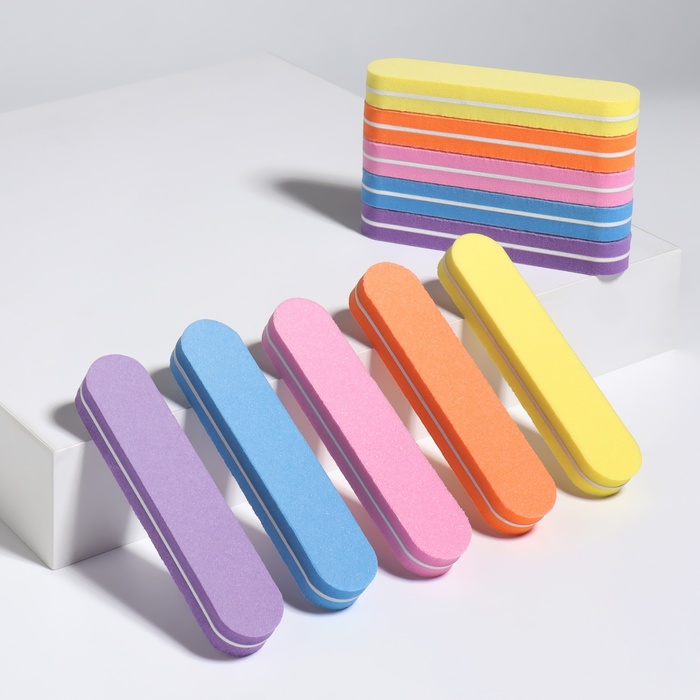 Бафы наждачные для ногтей, двусторонние, 10 шт, 9 × 1,8 × 1,1 см, разноцветные