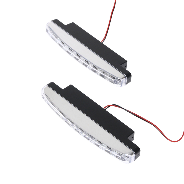Дневные ходовые огни, 12 В, 24 Вт, 8 LED, 6500 К, провод 80 см, набор 2 шт. - Фото 1