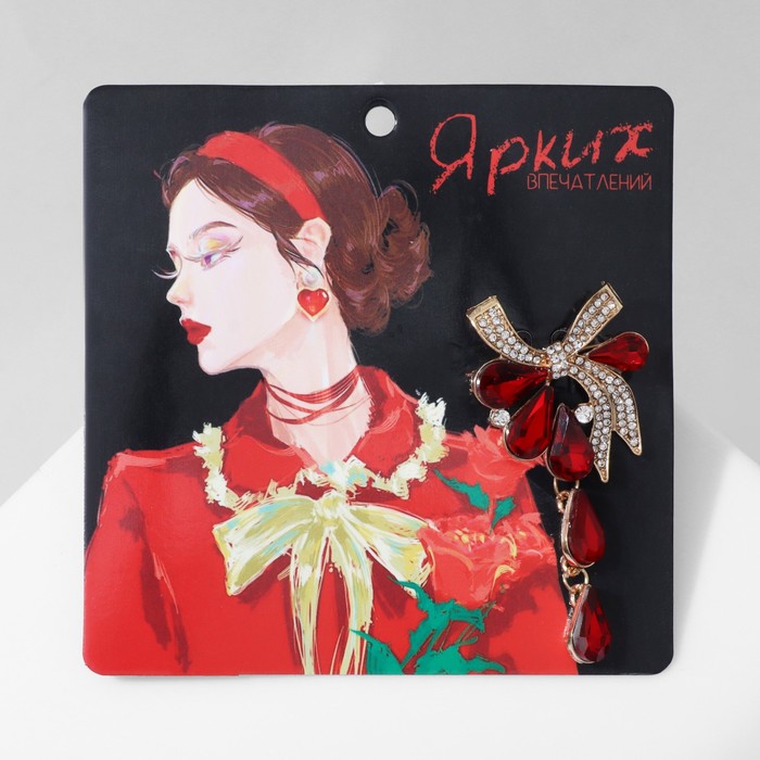 Брошь «Цветочная роса» с бантом, цвет бордово-белый в золоте - Фото 1