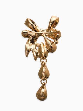 Брошь «Цветочная роса» с бантом, цвет бордово-белый в золоте