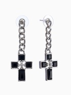 Серьги со стразами «Крестики» цепь, бело-чёрные в серебре - Фото 1